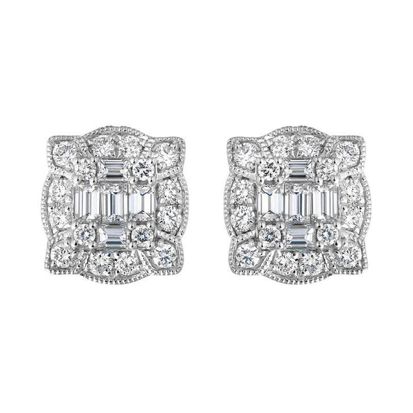 18ct White Gold Diamond Cluster Stud Earrings, FEU-2375.