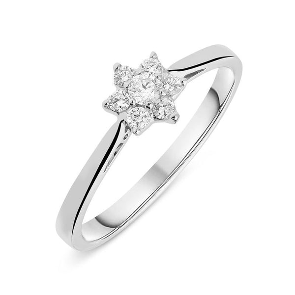 00143548 C W Sellors 18ct White Gold 0.19ct Diamond Brilliant Cut Cluster Flower Ring. R1036.