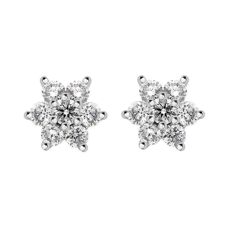 18ct White Gold Diamond Cluster Flower Stud Earrings, 181732-4 