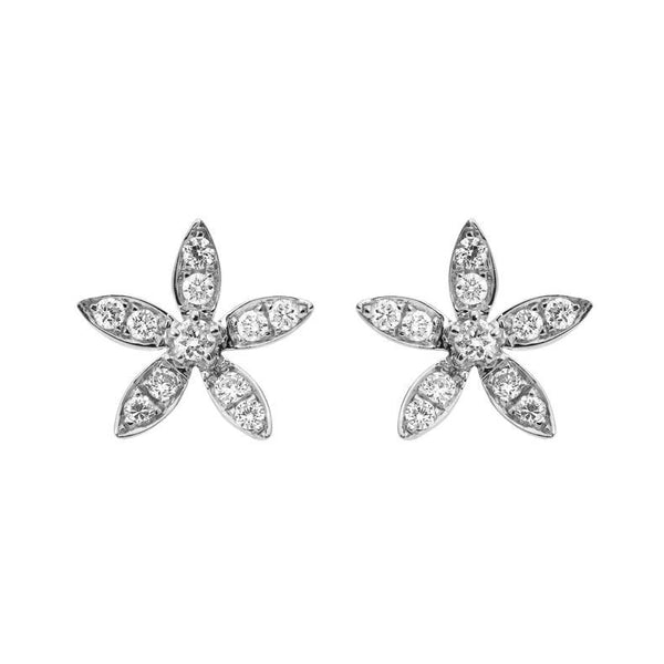 18ct White Gold 0.23ct Diamond Flower Petal Stud Earrings, E2247.