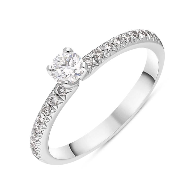 Platinum 0.42ct Diamond Shoulder Solitaire Ring. FEU-615. 