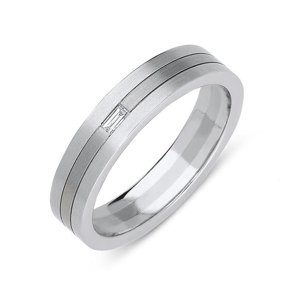 Platinum Diamond Baguette Cut Engraved Wedding Ring, 241102767.